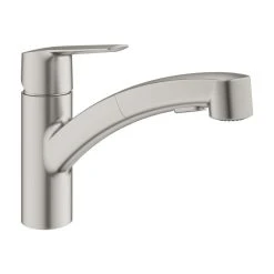 Mitigeur évier START GROHE 30307DC1 QuickFix Plus - Bec Bas - Douchette 2 Jets - Rotation 90° - Inox Brossé