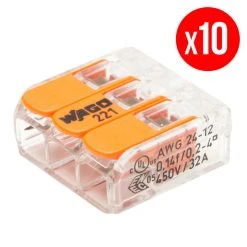 Pack De 10 Bornes De Connexion Rapide à Levier WAGO 3 Entrées Fil Souple Et Rigide - S221