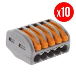 Pack De 10 Bornes De Connexion Rapide A Levier WAGO 5 Entrées Fil Souple Et Rigide - S222