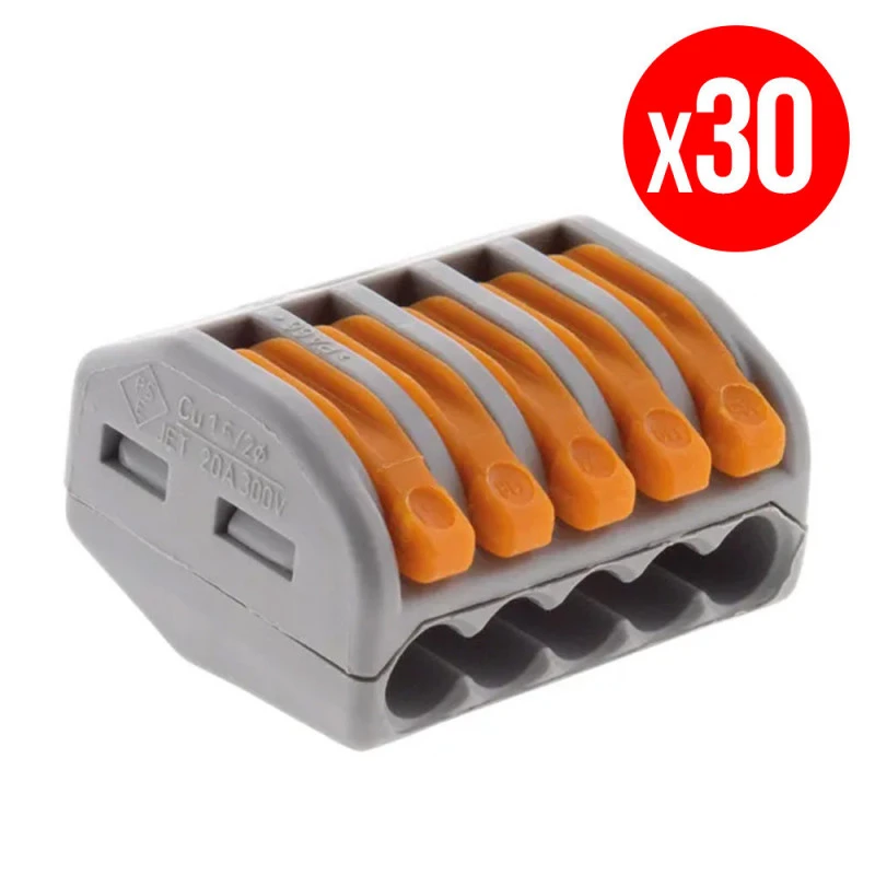 Pack De 30 Bornes De Connexion Rapide A Levier WAGO 5 Entrées Fil Souple Et Rigide - S222 3 Pack De 30 Bornes De Connexion Rapide A Levier WAGO 5 Entrées Fil Souple Et Rigide - S222