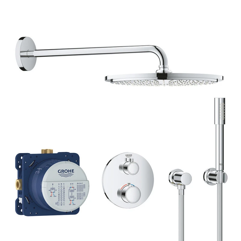 Pack De Douche Encastré GROHTHERM GROHE 34731000 - Mitigeur Rond - Ø 31 Cm & Douchette 3 Jets